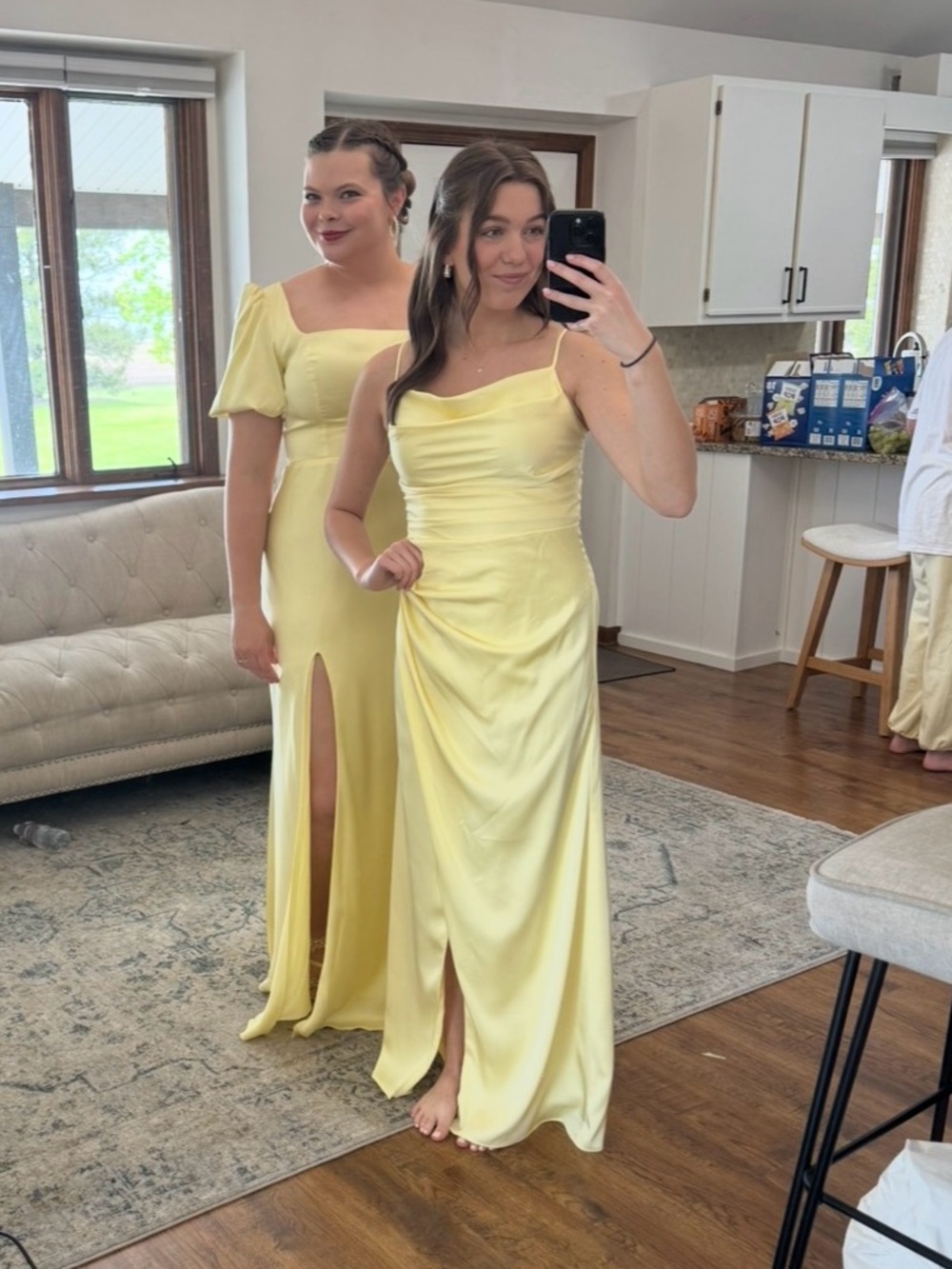 Birdy Grey Pale Yellow Satin Cowl Neck Maxi Dress